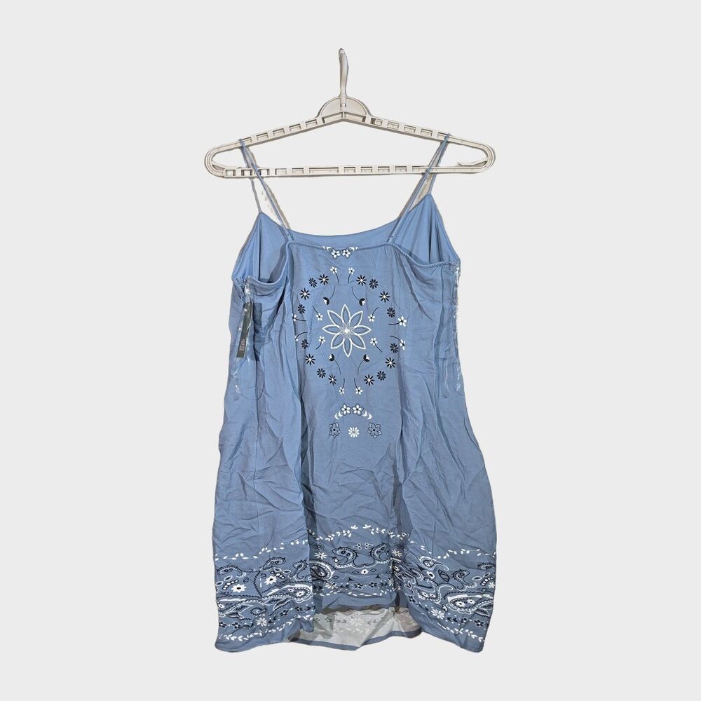 Bandana Print Beaded Slip Mini Dress in Dusty Blue L Wild Fable